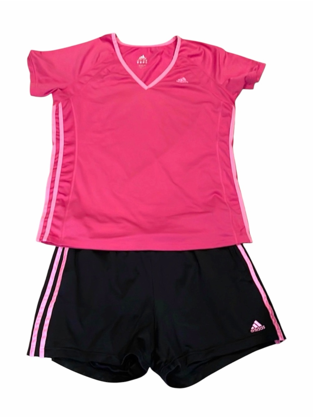 Adidas Hot Pink V-neck Athletic T-shirt & Shorts Pair